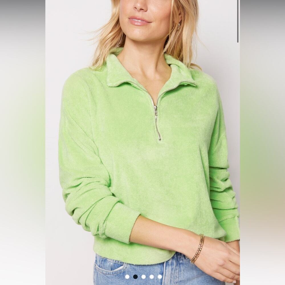 Monrow Terry Half Zip quarter zip green S